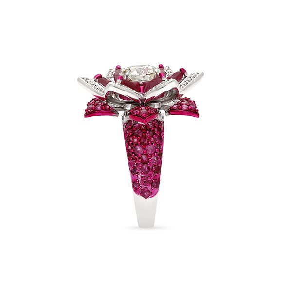 Floral Ruby Diamond Solitaire Ring