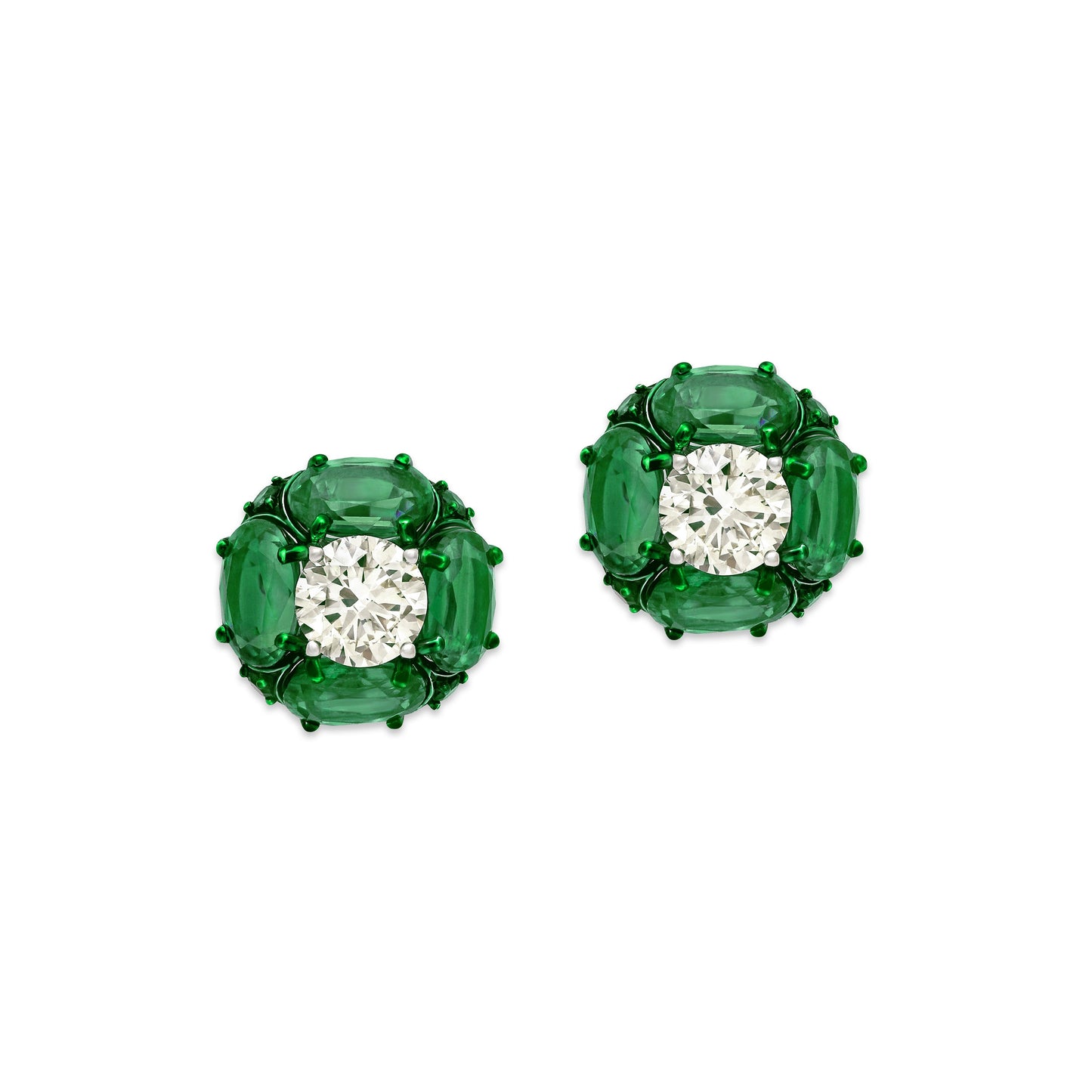 Emerald Diamond Solitaire Stud Earrings