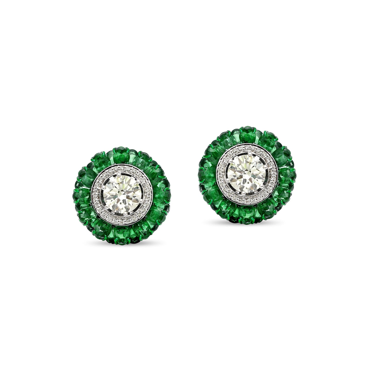 Emerald Diamond Solitaire Snowflake Stud Earrings