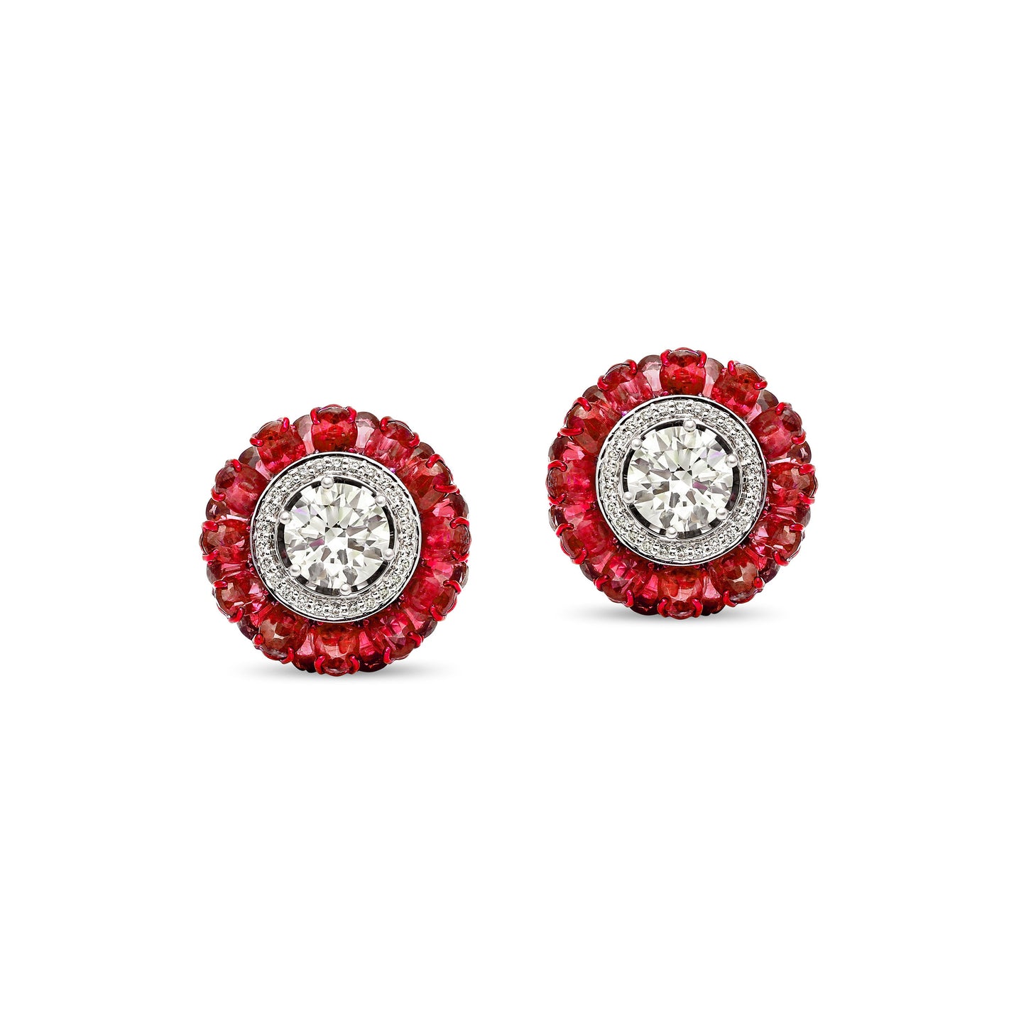 Ruby Diamond Solitaire Snowflake Stud Earrings