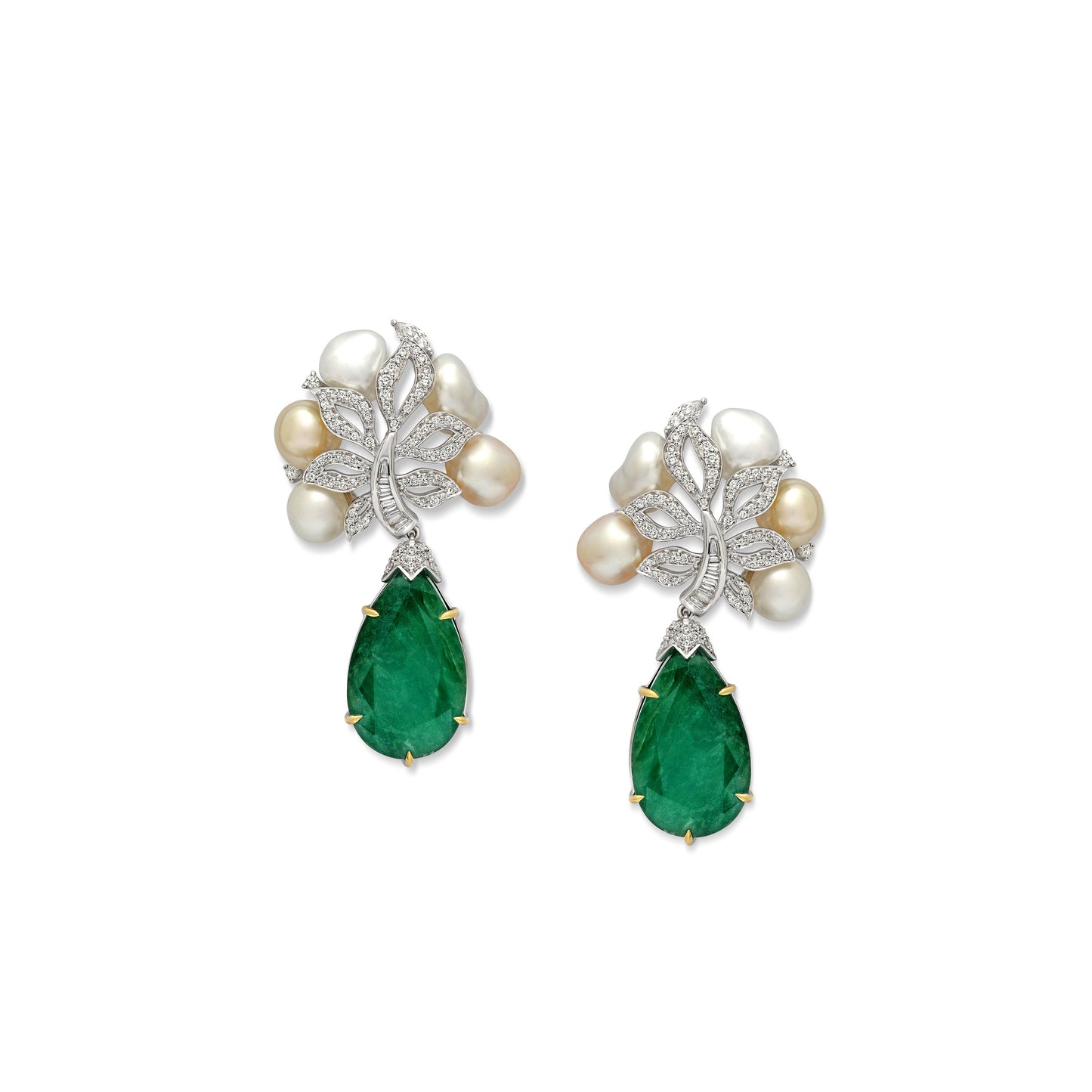 Pearl and Emerald Drop Bloom Earrings