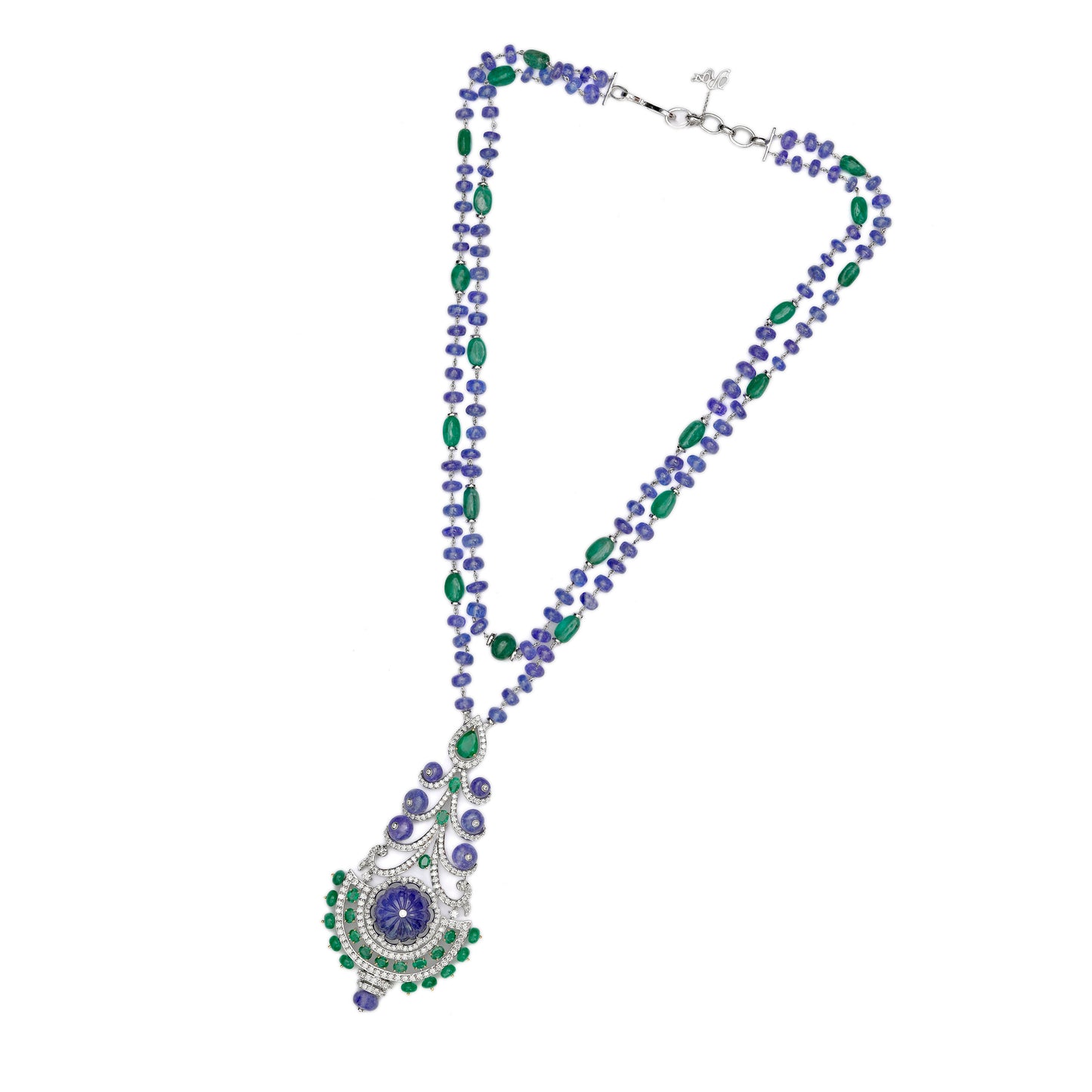 Tanzanite Emerald Bouquet Pendant Necklace
