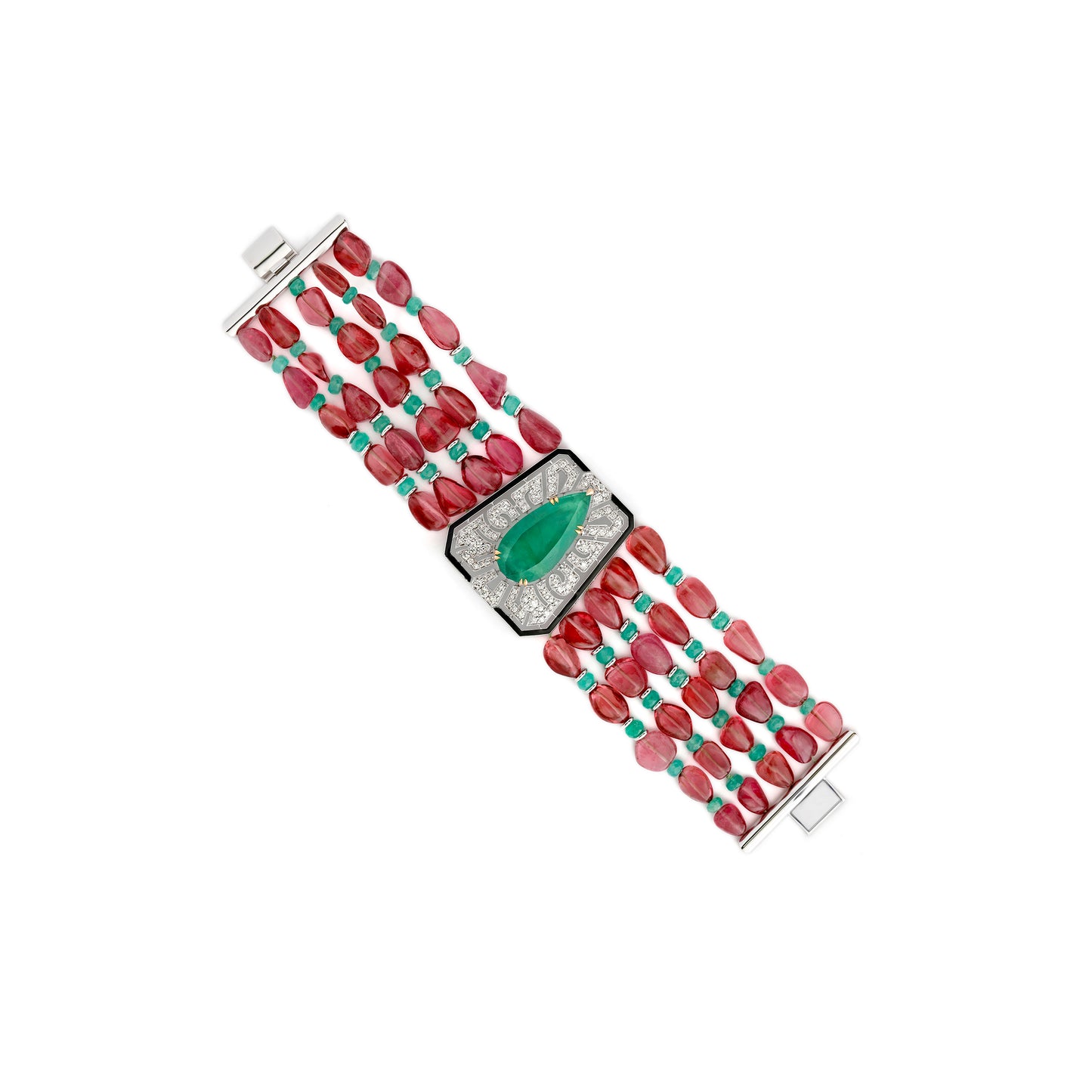 Rubellite Emerald Art Deco Bracelet