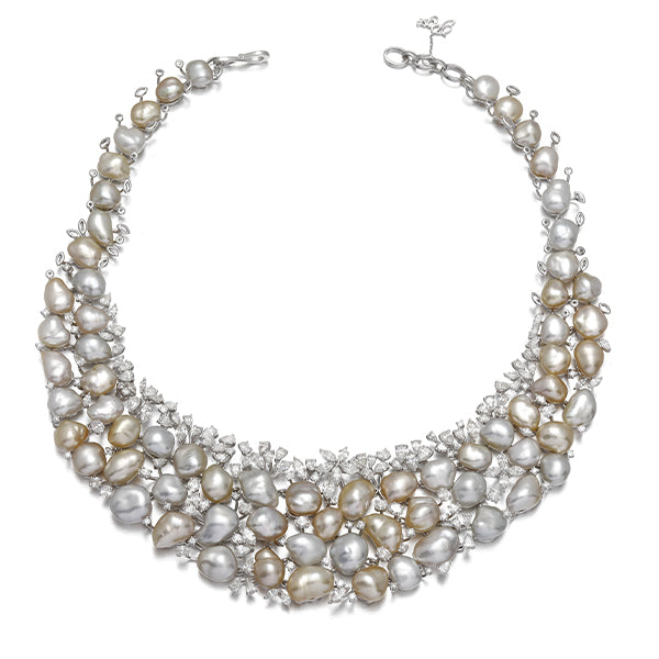 Classic Keshi Pearl Diamond Necklace
