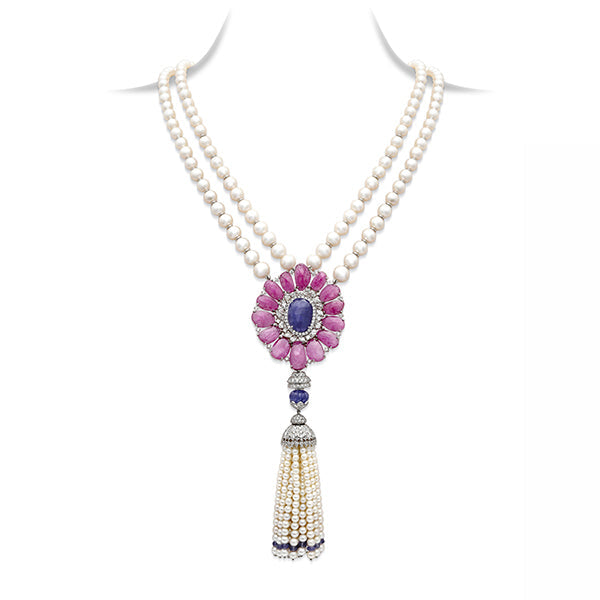Pearl Ruby Tanzanite Floral Sautoir