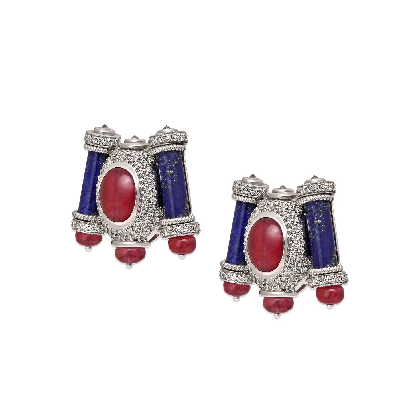 Ruby Lapis Bead Stud Earrings