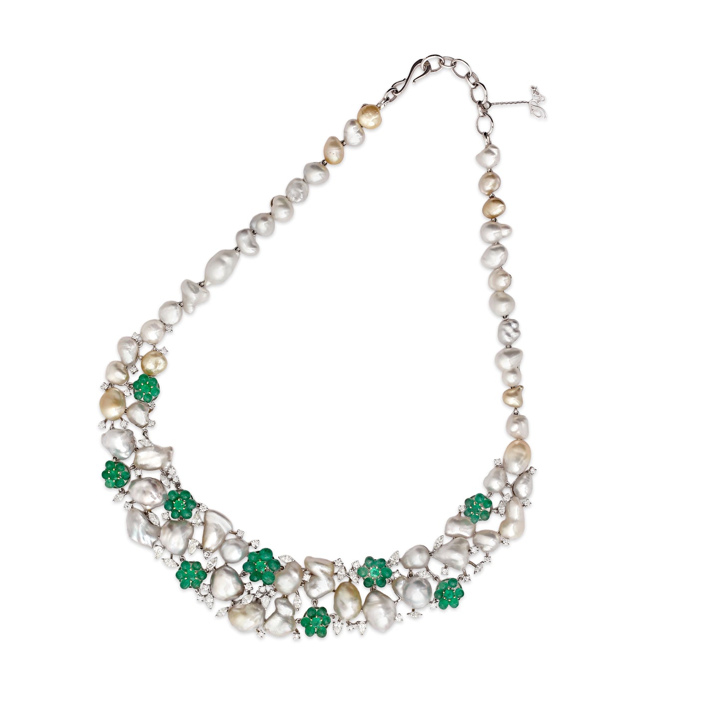 Keshi Pearl and Emerald Necklace