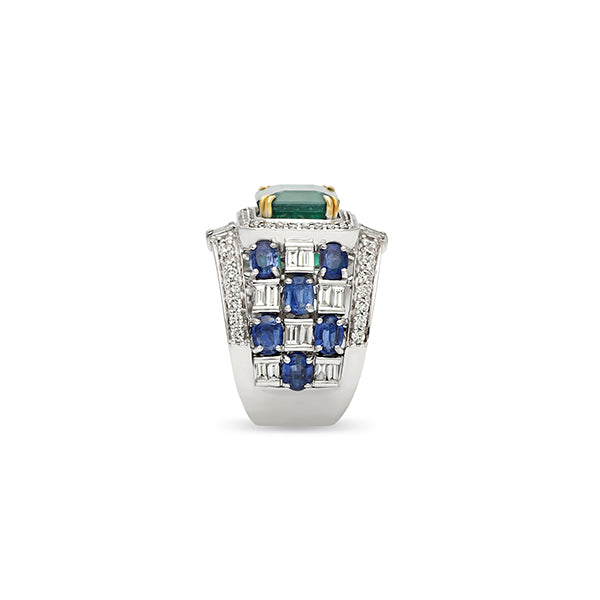 Kyanite Emerald Diamond Ring