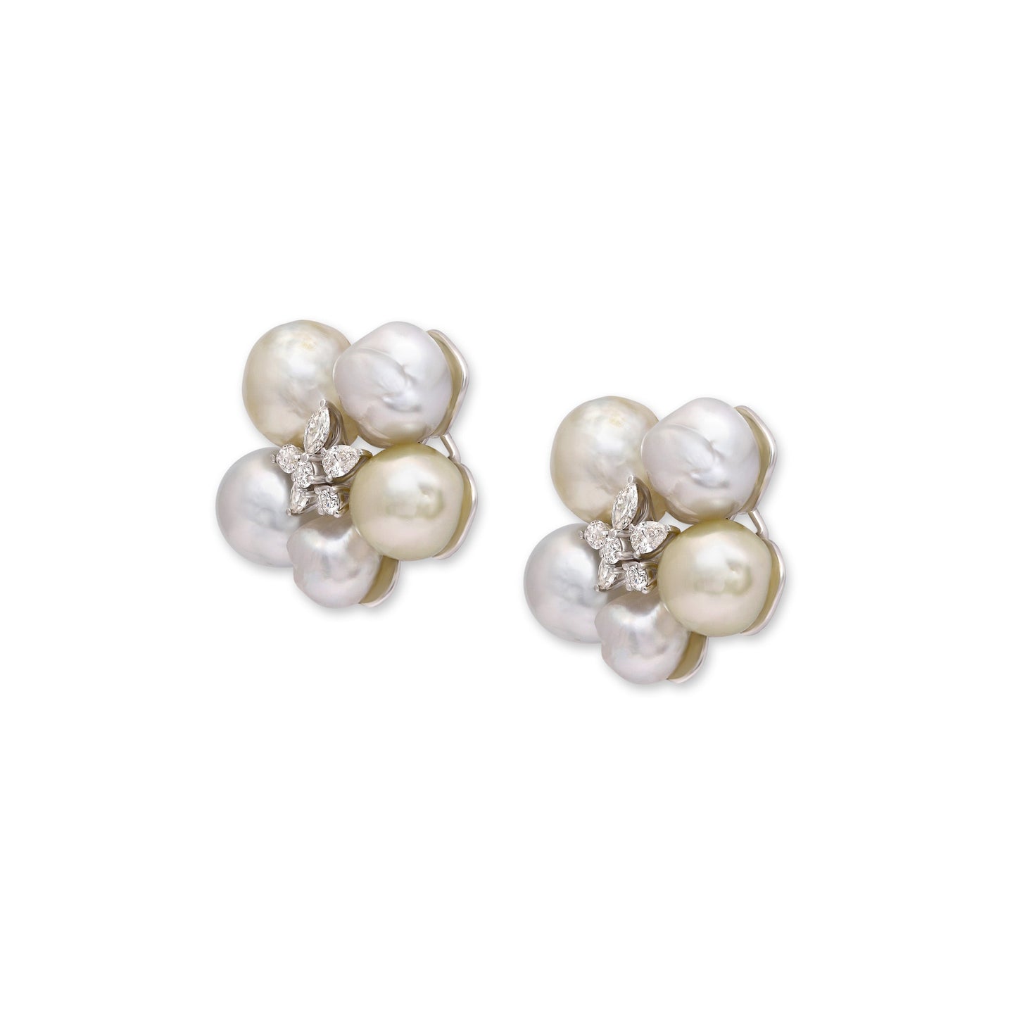 Pearl and Diamond Floral Earrings