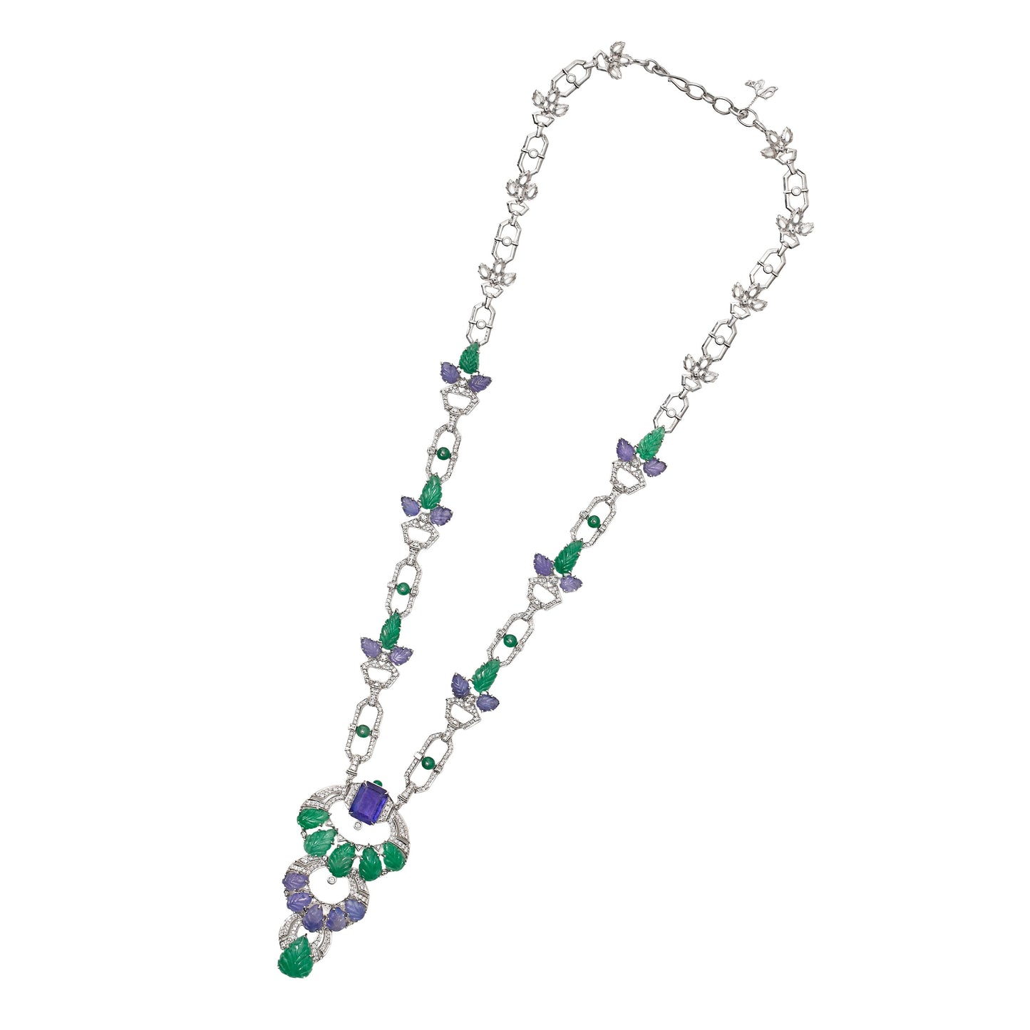 Emerald and Tanzanite Leaf Sautoir