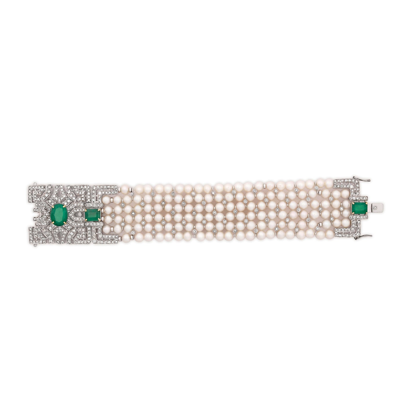 Art Deco Motif Pearl Diamond Bracelet