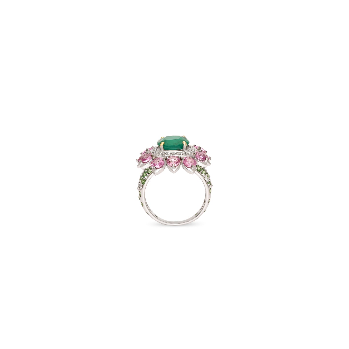 Emerald & Pink Sapphire Floral Ring