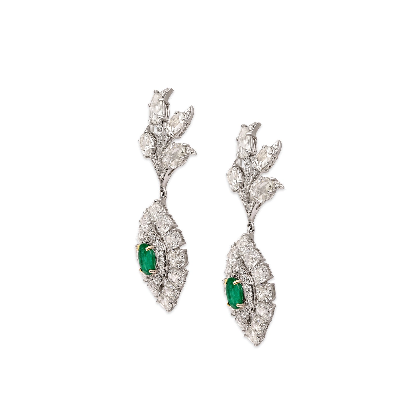 Emerald and Diamond Botanical Drop Earrings