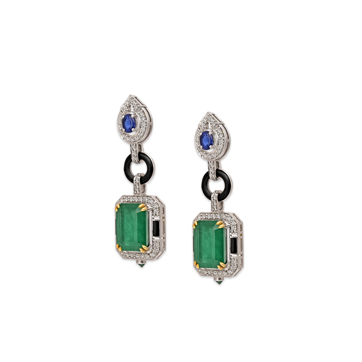 Art Deco Emerald Kyanite Earrings