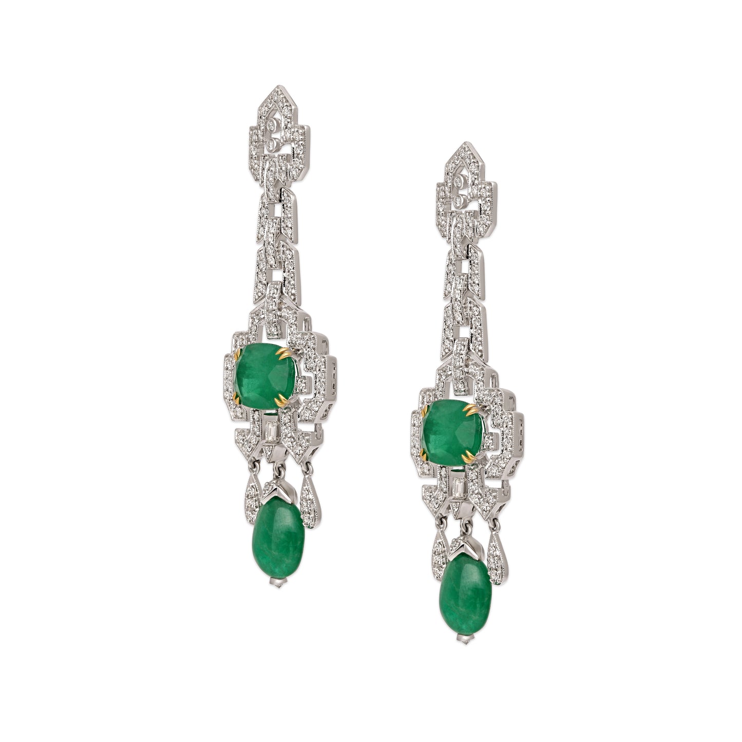 Emerald Diamond Art Deco Hanging Earrings