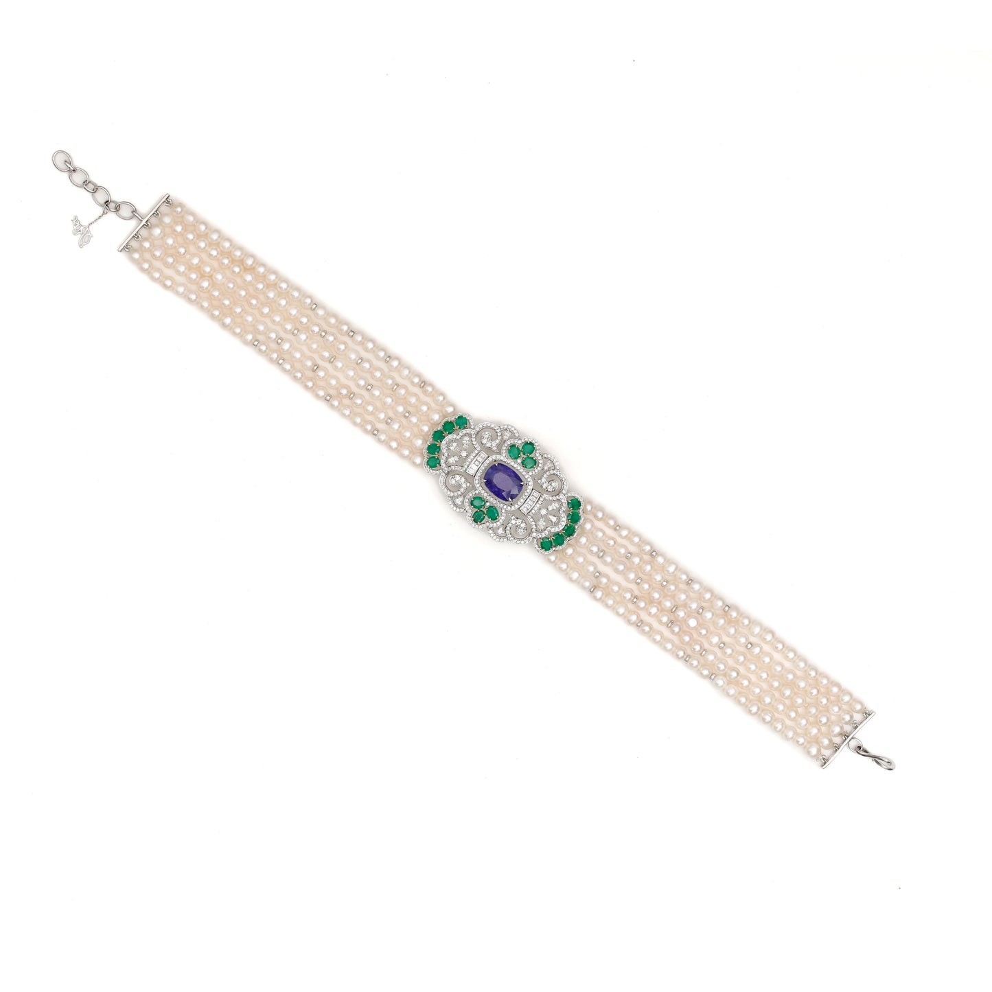 Pearl Tanzanite Emerald Art Deco Choker
