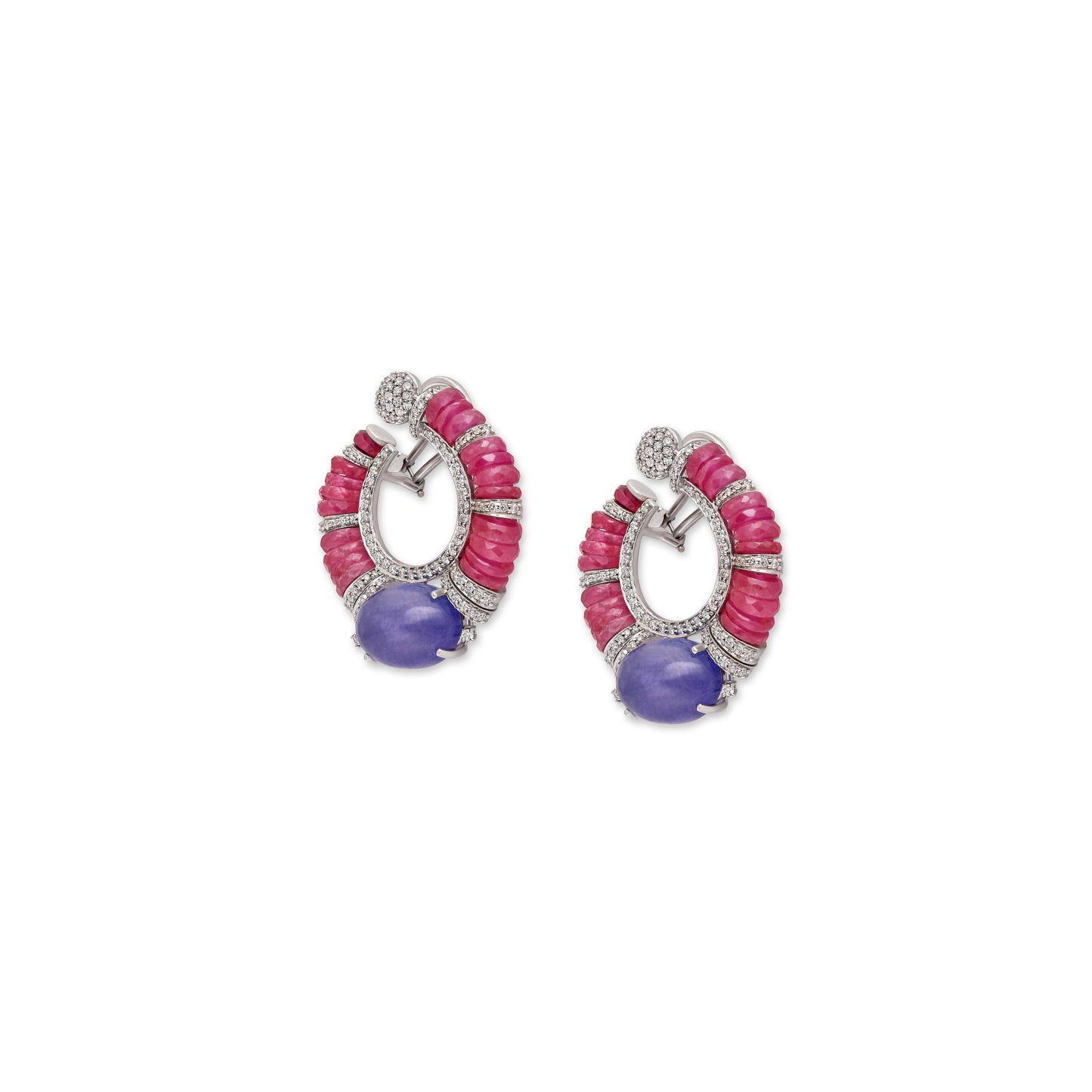 Ruby and Tanzanite Hoop Earrings