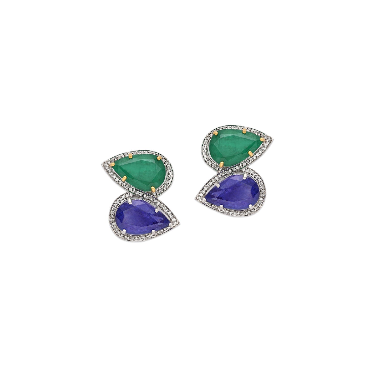 Tanzanite Emerald Drop Stud Earrings