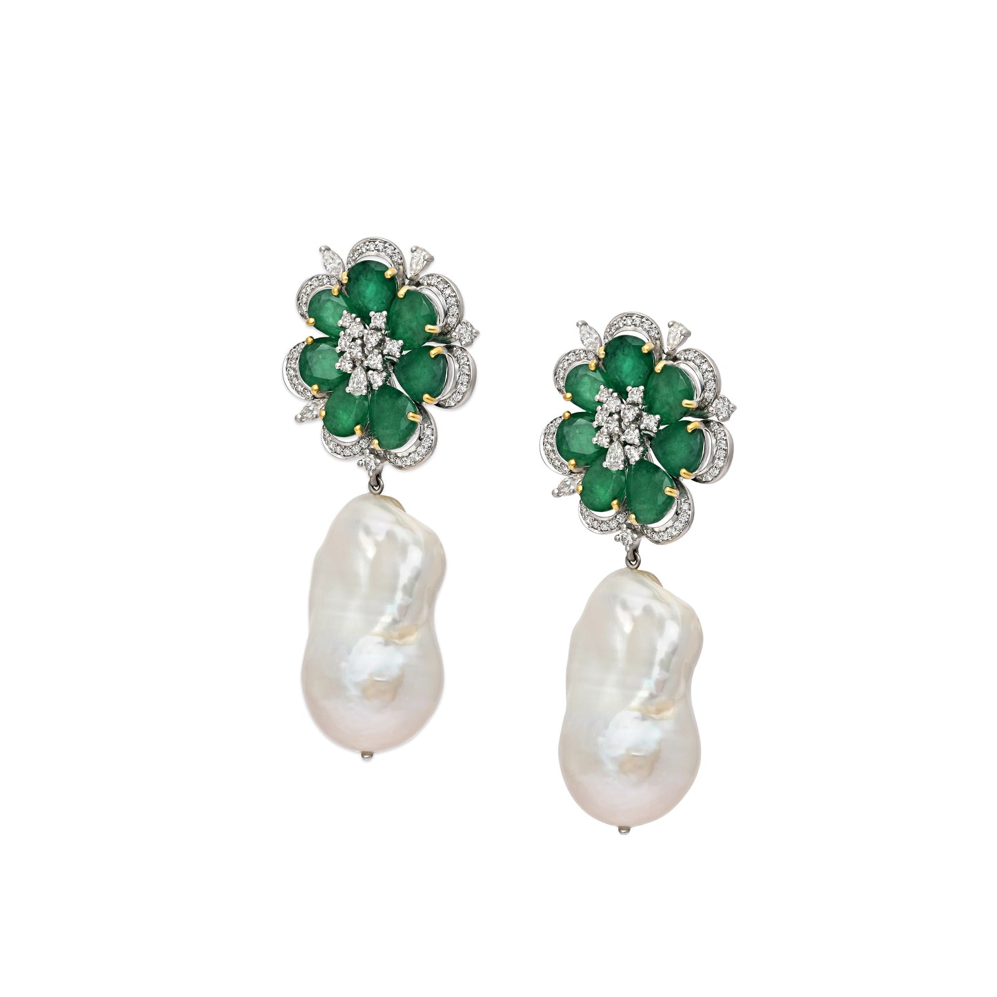 Pearl and Emerald Bloom Earrings