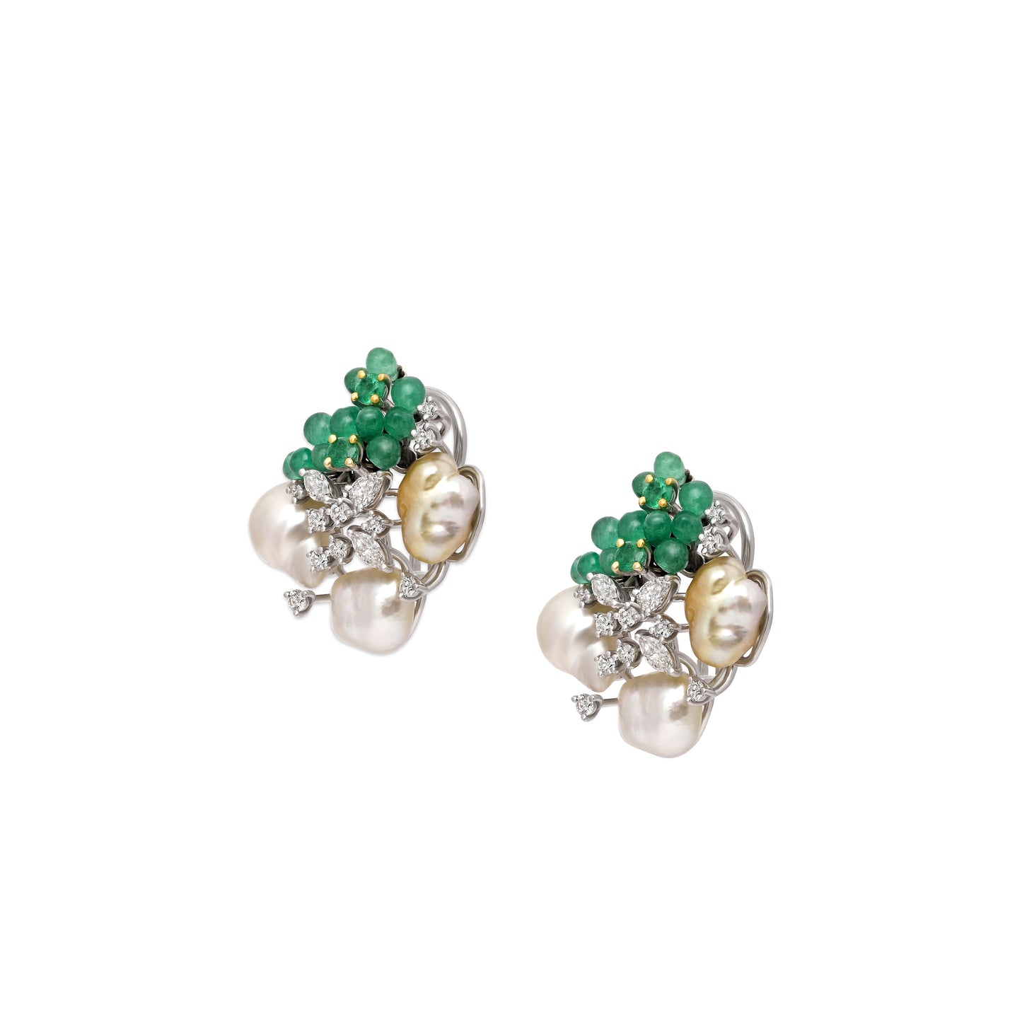 Keshi Pearl and Emerald Cluster Earrings