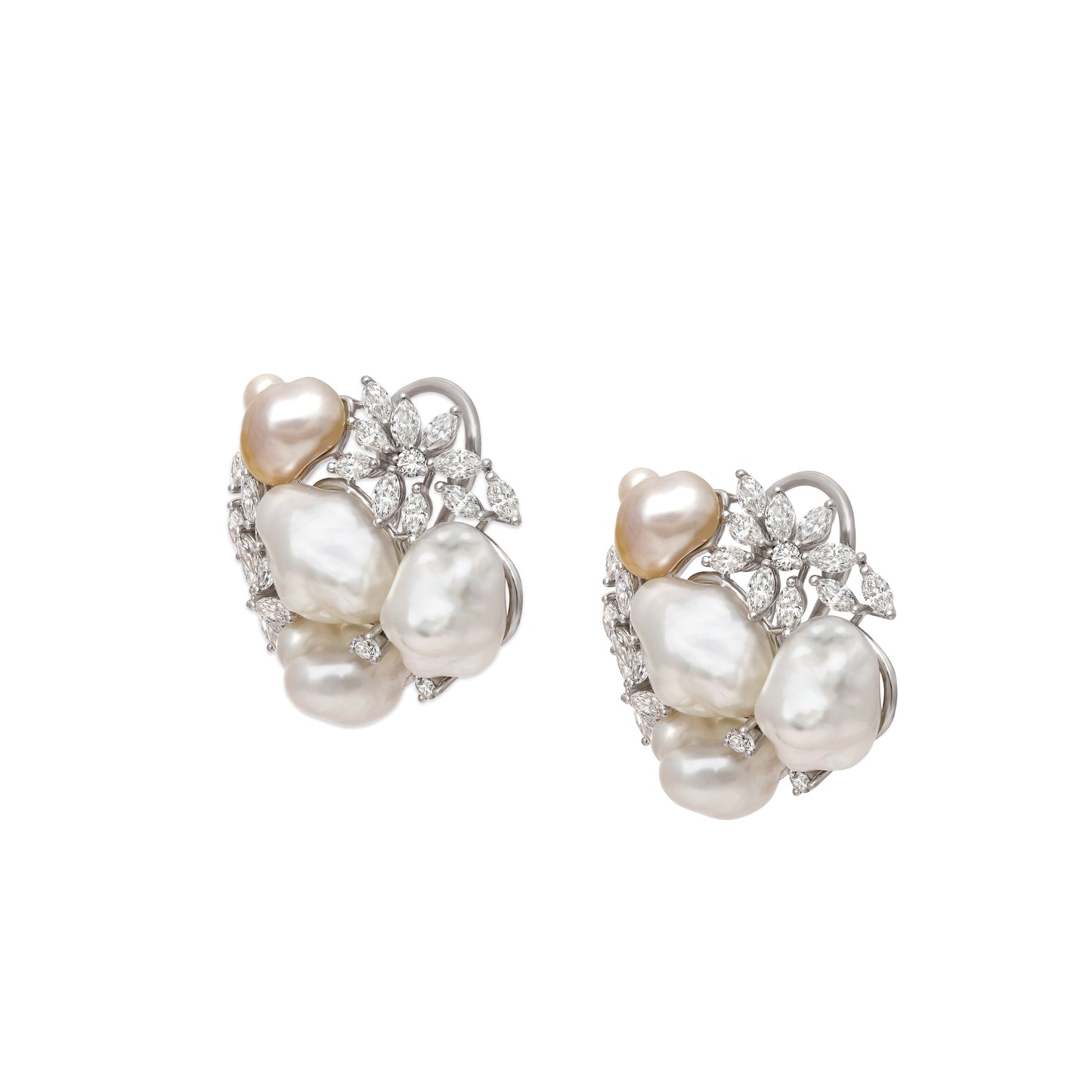 Keshi Pearl and Diamond Cluster Earrings