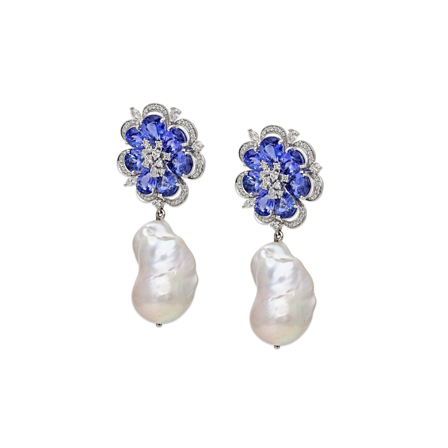 Pearl and Tanzanite Bloom Earrings