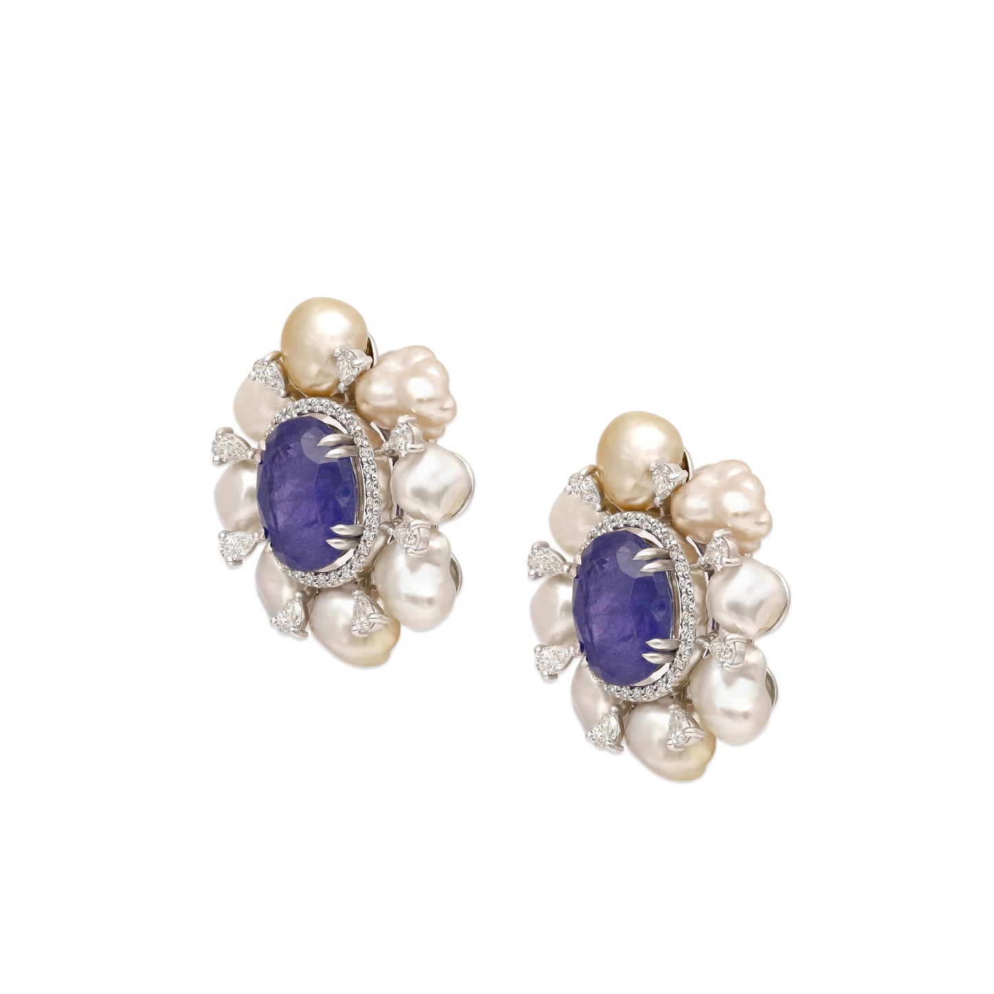 Pearl and Tanzanite Floral Earrings