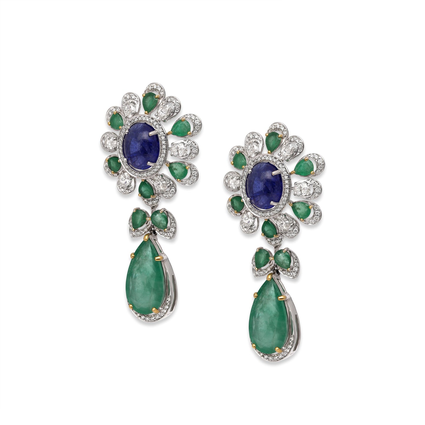 Emerald Tanzanite Floral Drop Earrings