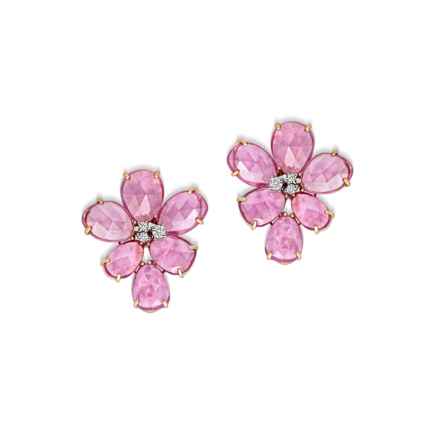 Ruby and Diamond Floral Stud Earrings