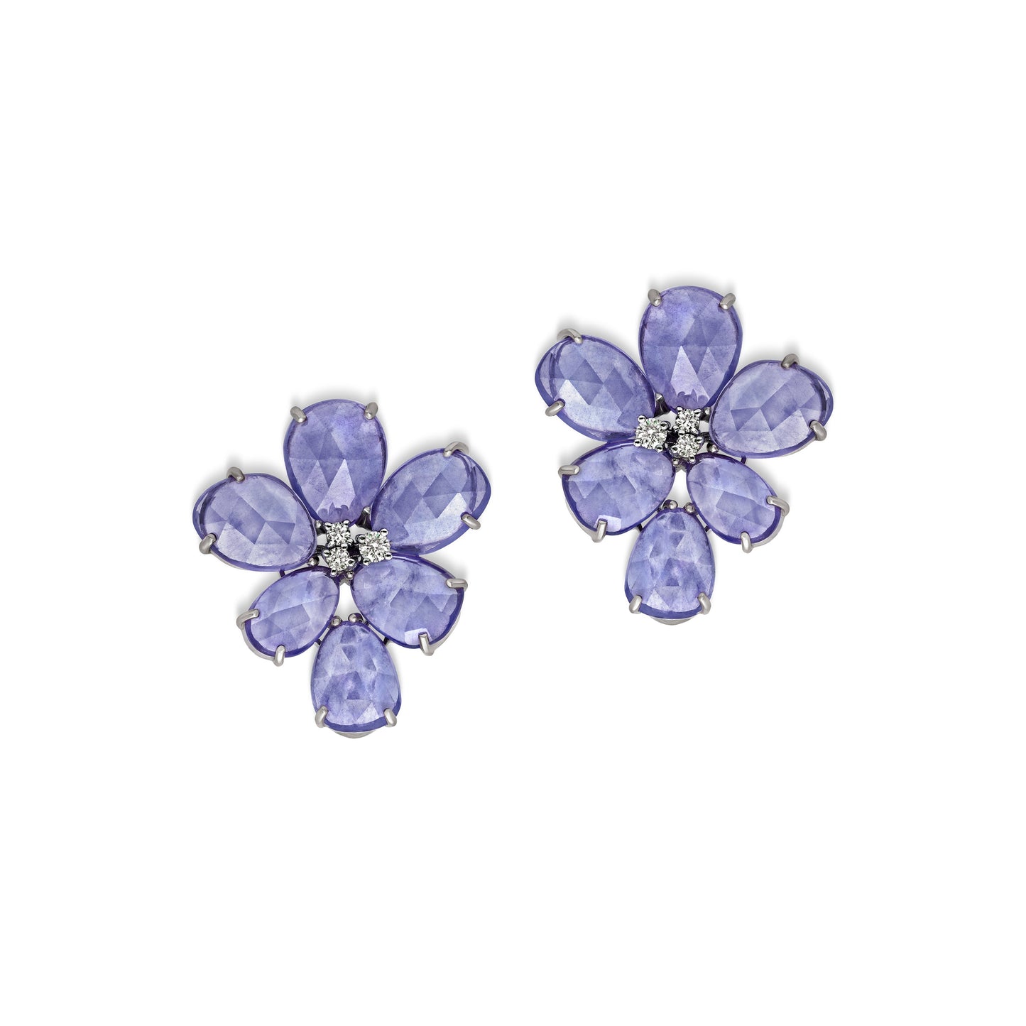 Tanzanite and Diamond Floral Stud Earrings