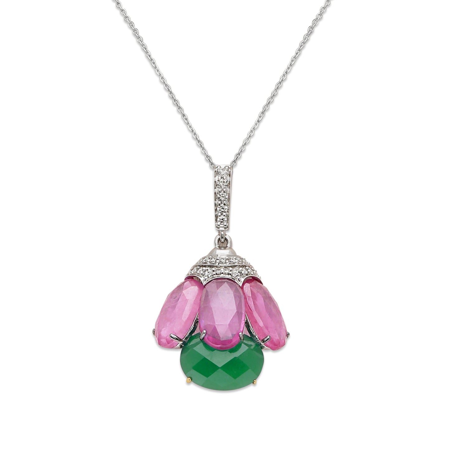 Ruby and Chalcedony Bloom Pendant Necklace