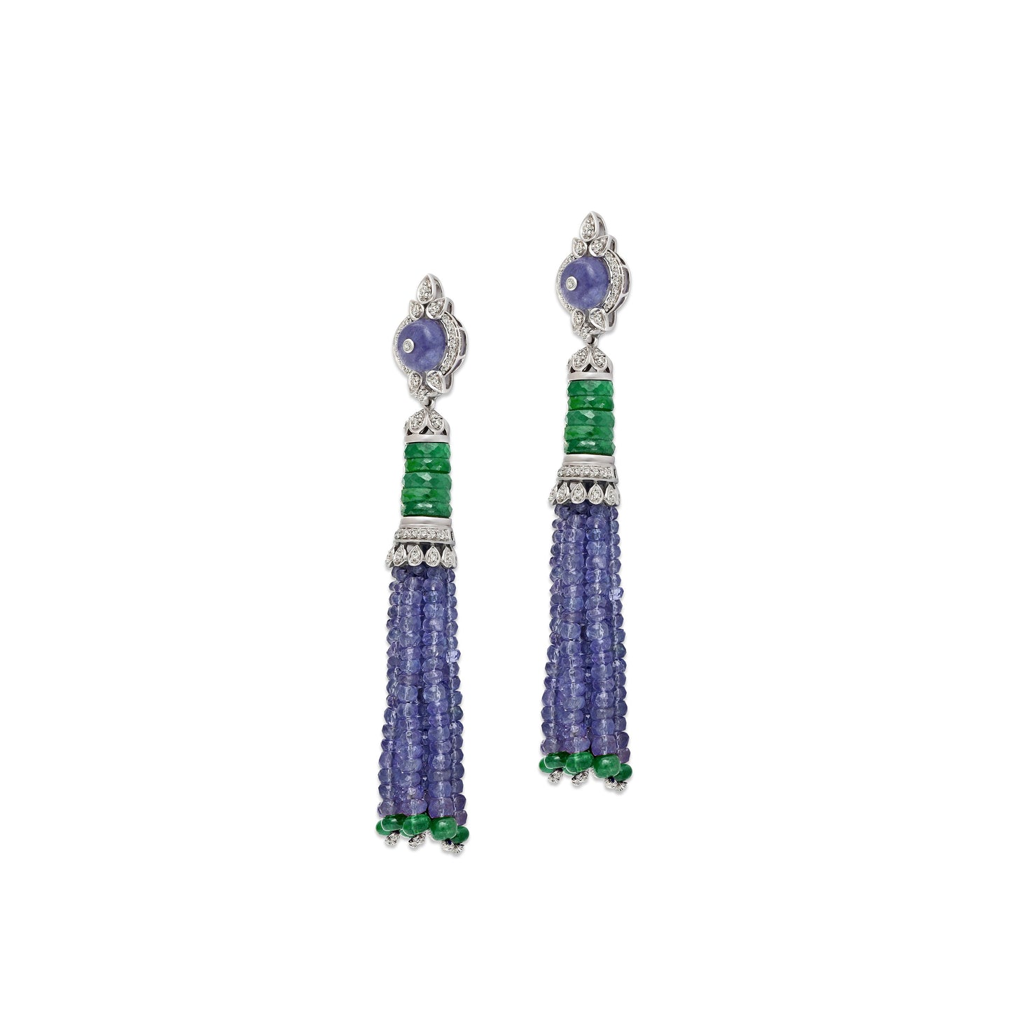 Tanzanite and Green Onyx Tassel Earrings