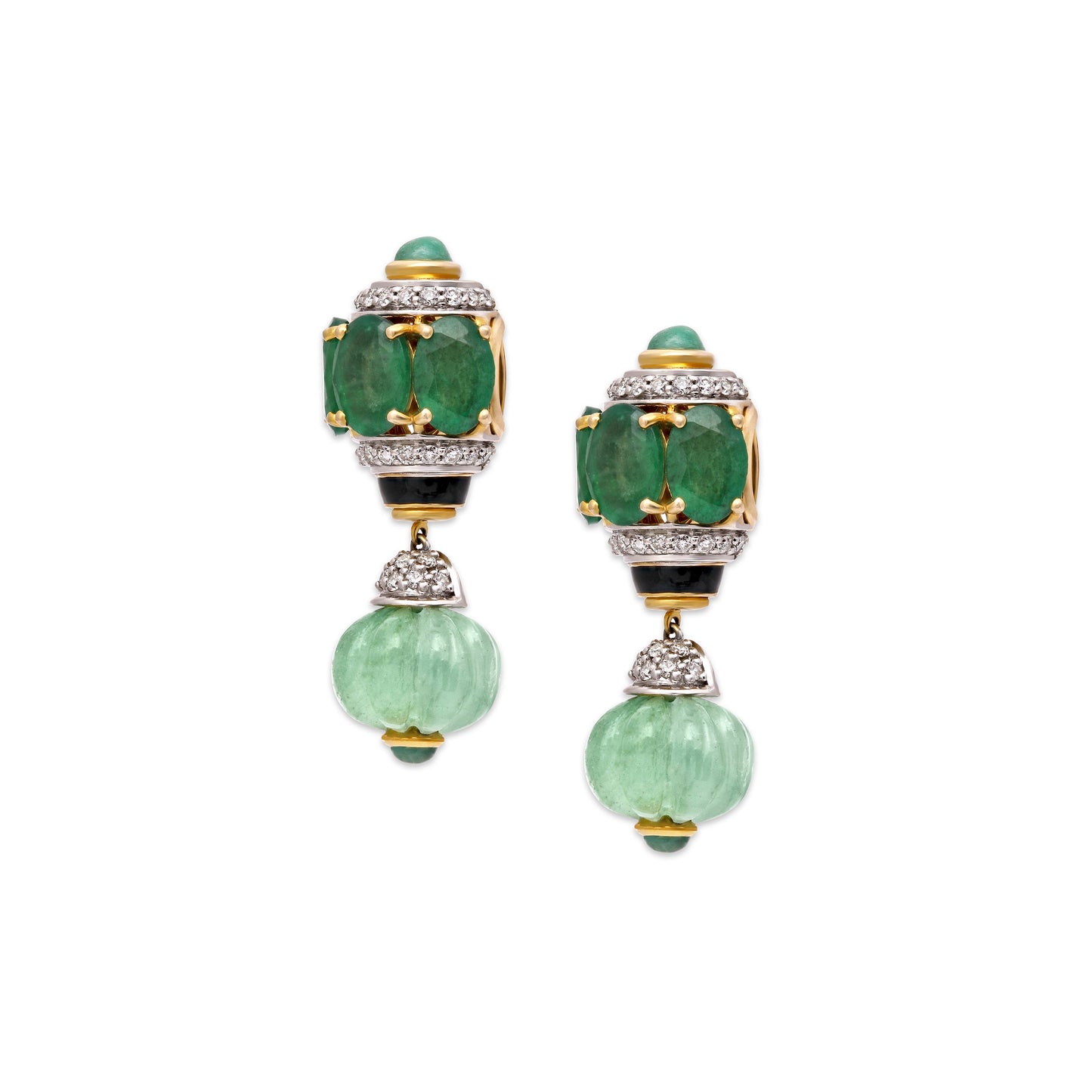 Emerald and Diamond Hanging Earrings