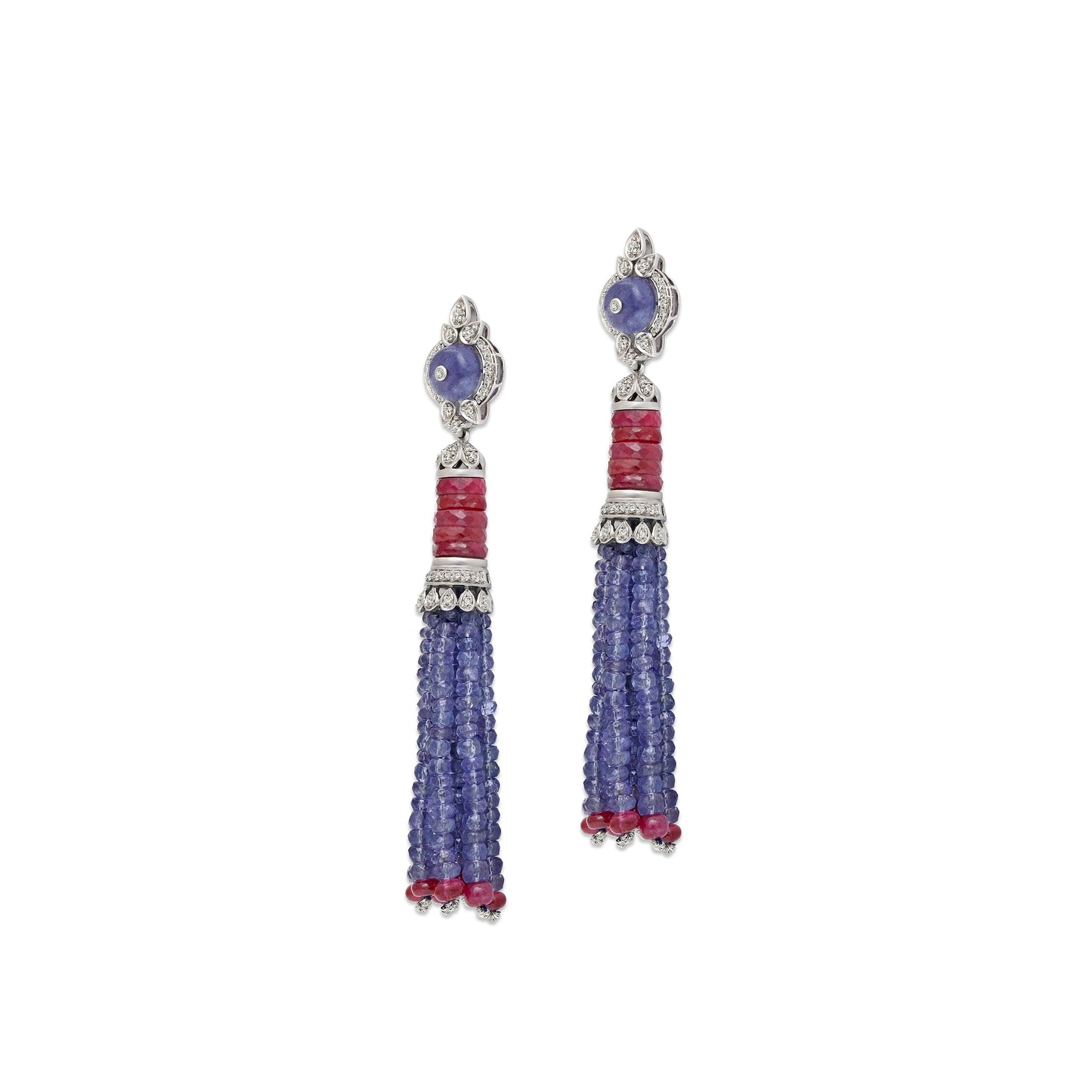 Ruby Tanzanite Diamond Tassel Earrings