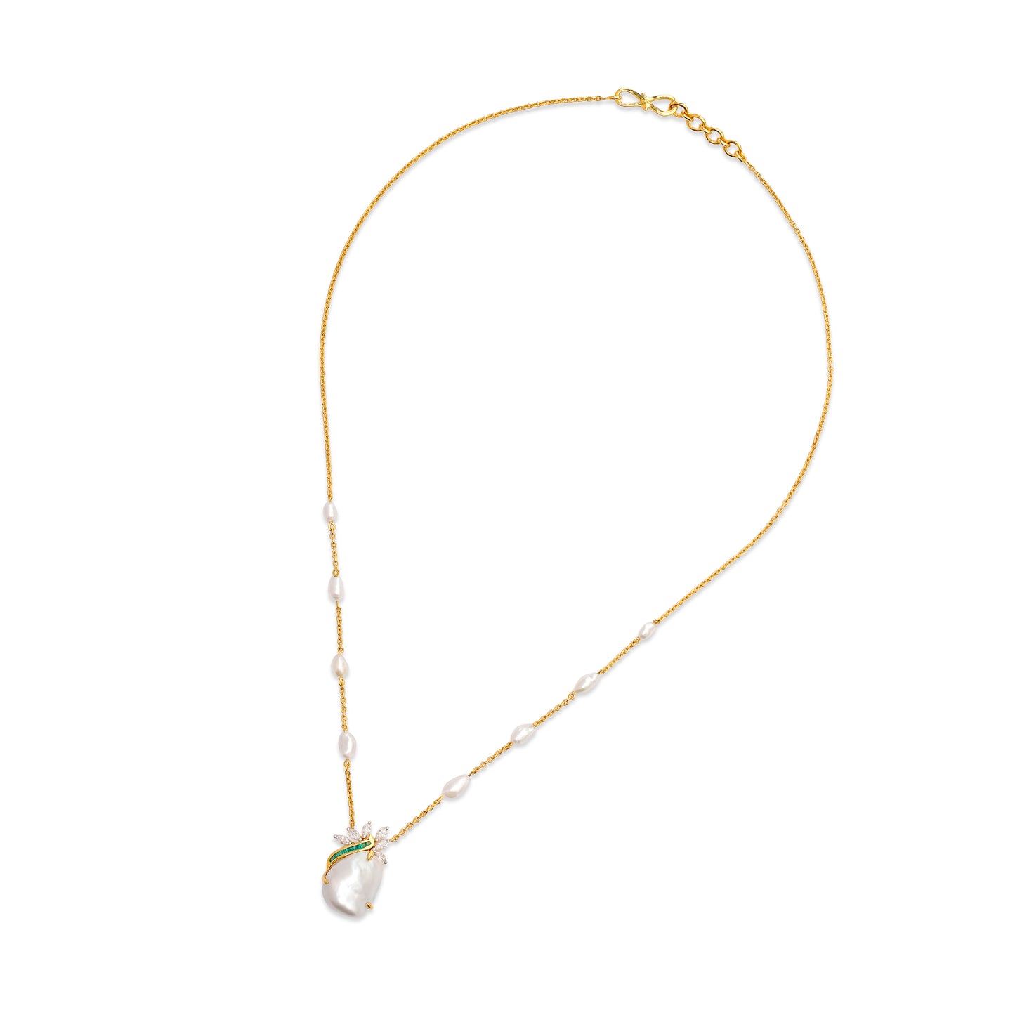 Keshi Pearl and Emerald Pendant
