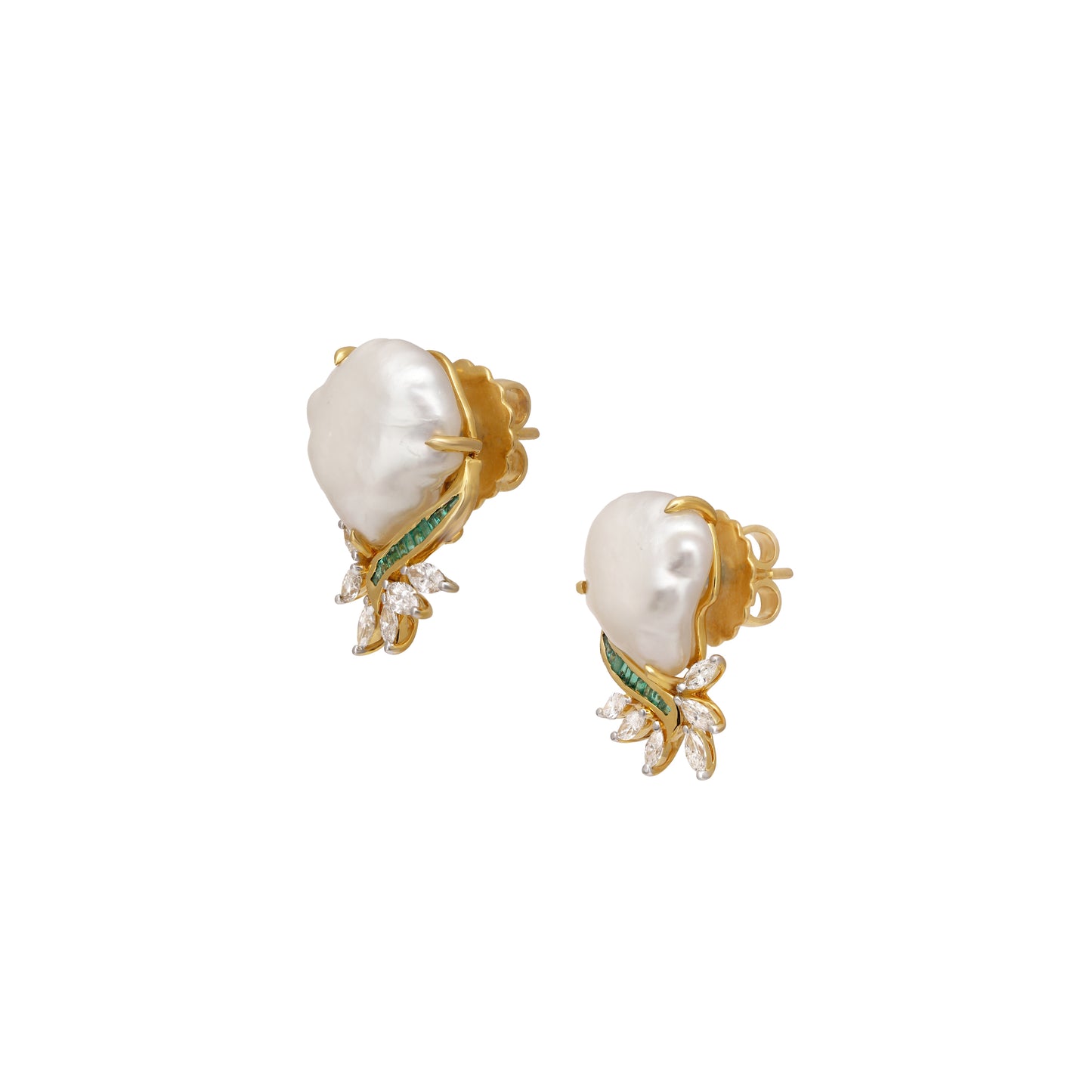 Keshi Pearl and Emerald Earrings