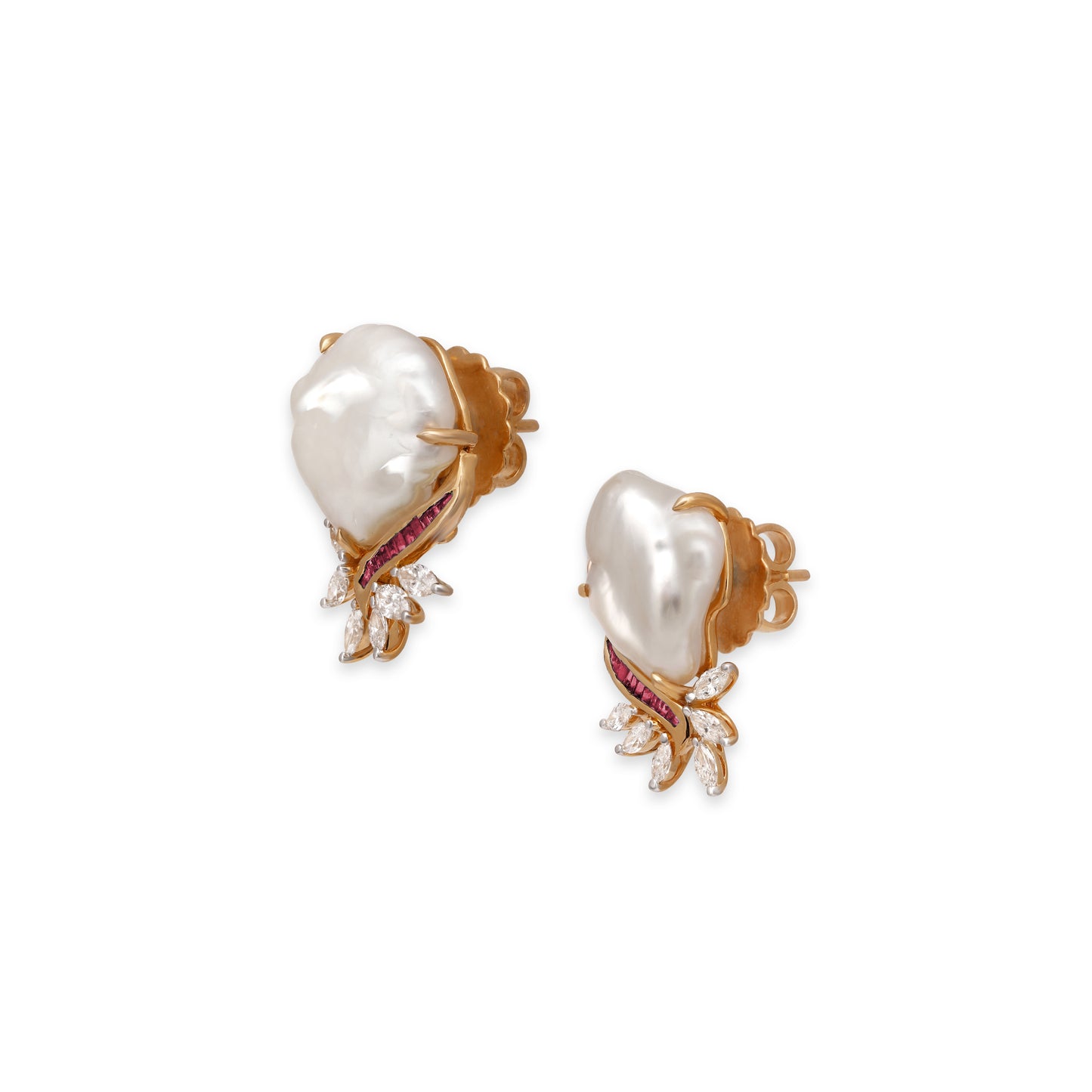 Keshi Pearl and Ruby Earrings