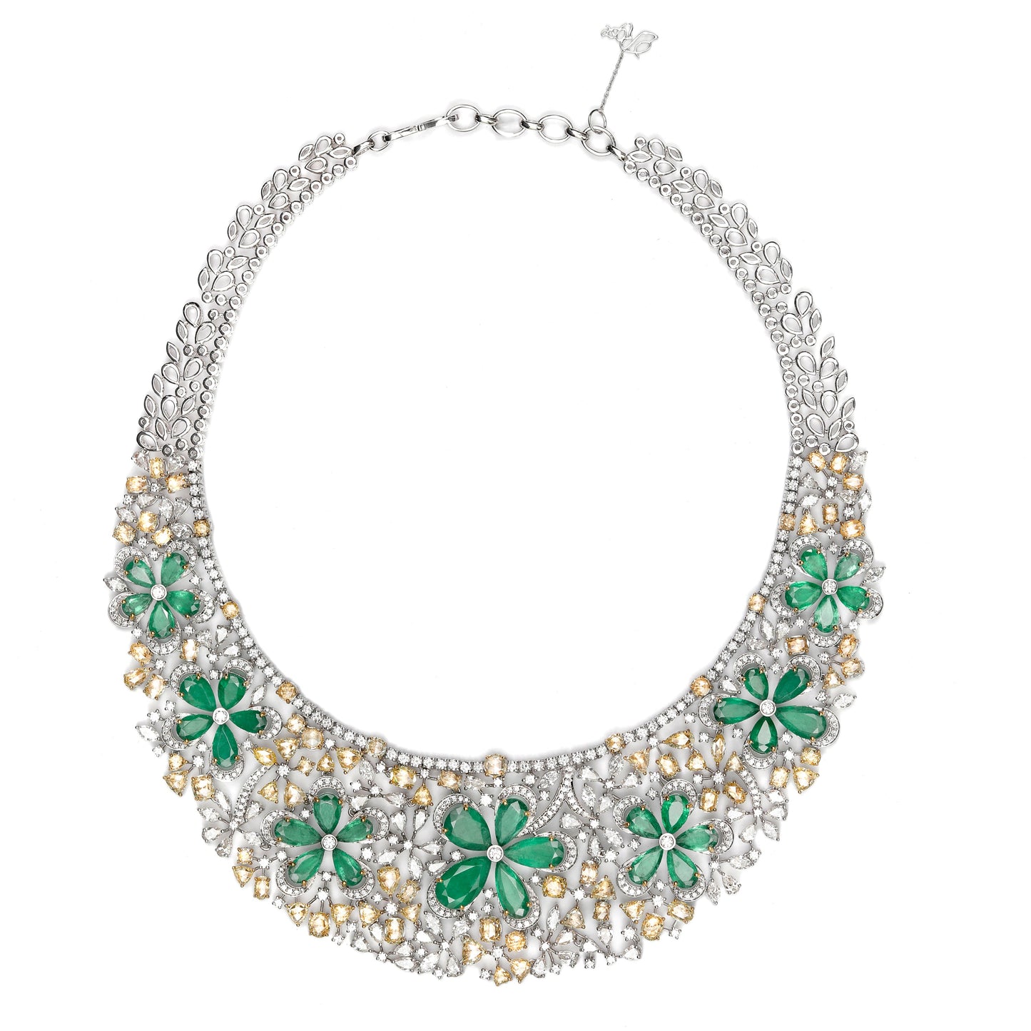 Yellow Diamond Emerald Bouquet Bridal Necklace