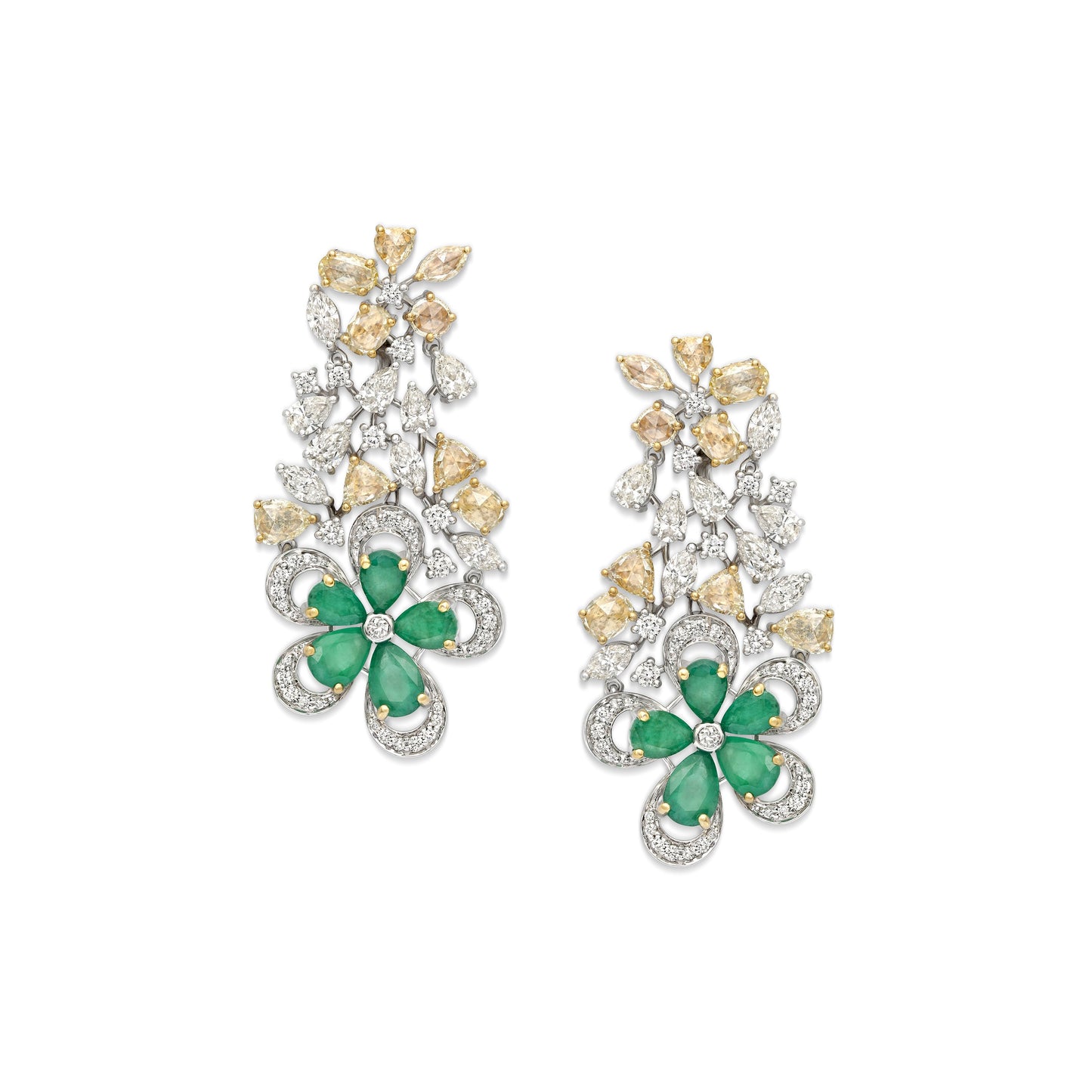 Yellow Diamond Emerald Bouquet Bridal Earrings