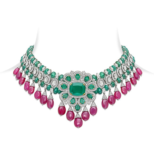 Ruby Emerald Floral Choker