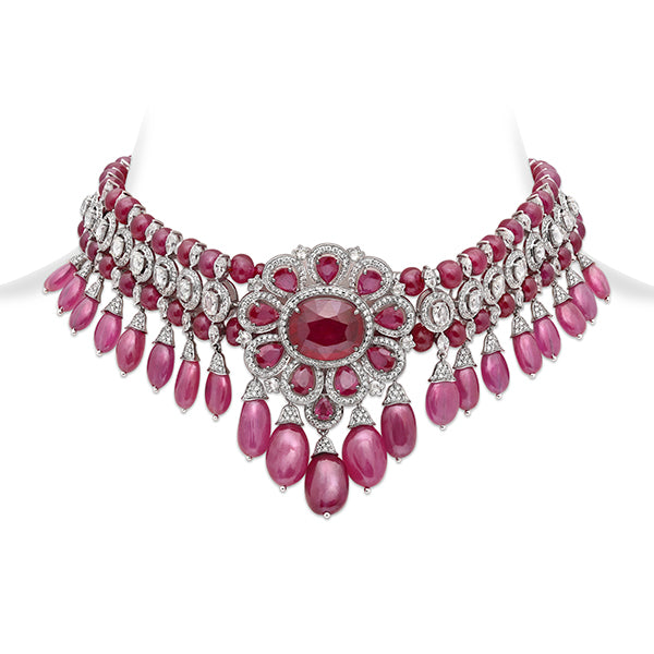 Signature Rose Flower Choker - Ruby