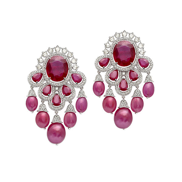 Signature Rose Flower Earrings - Ruby