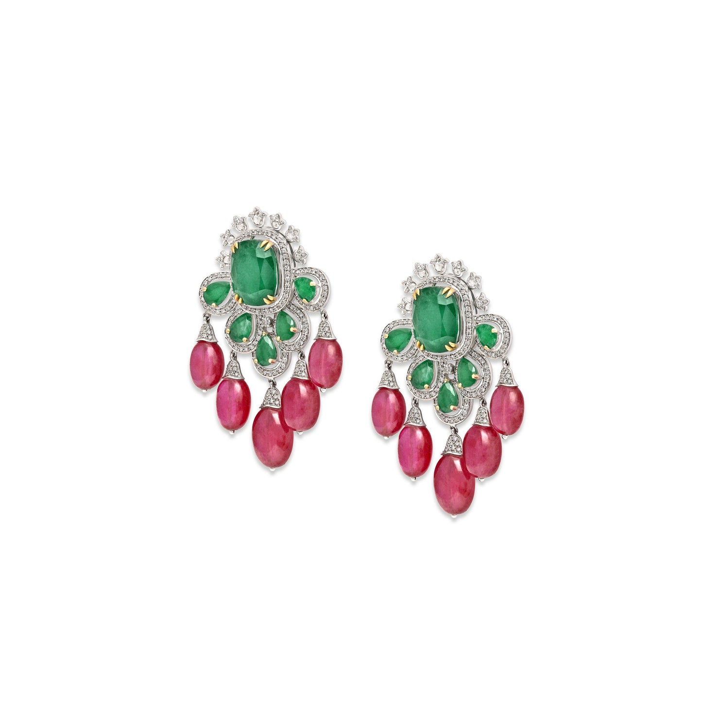 Ruby Emerald Floral Earrings