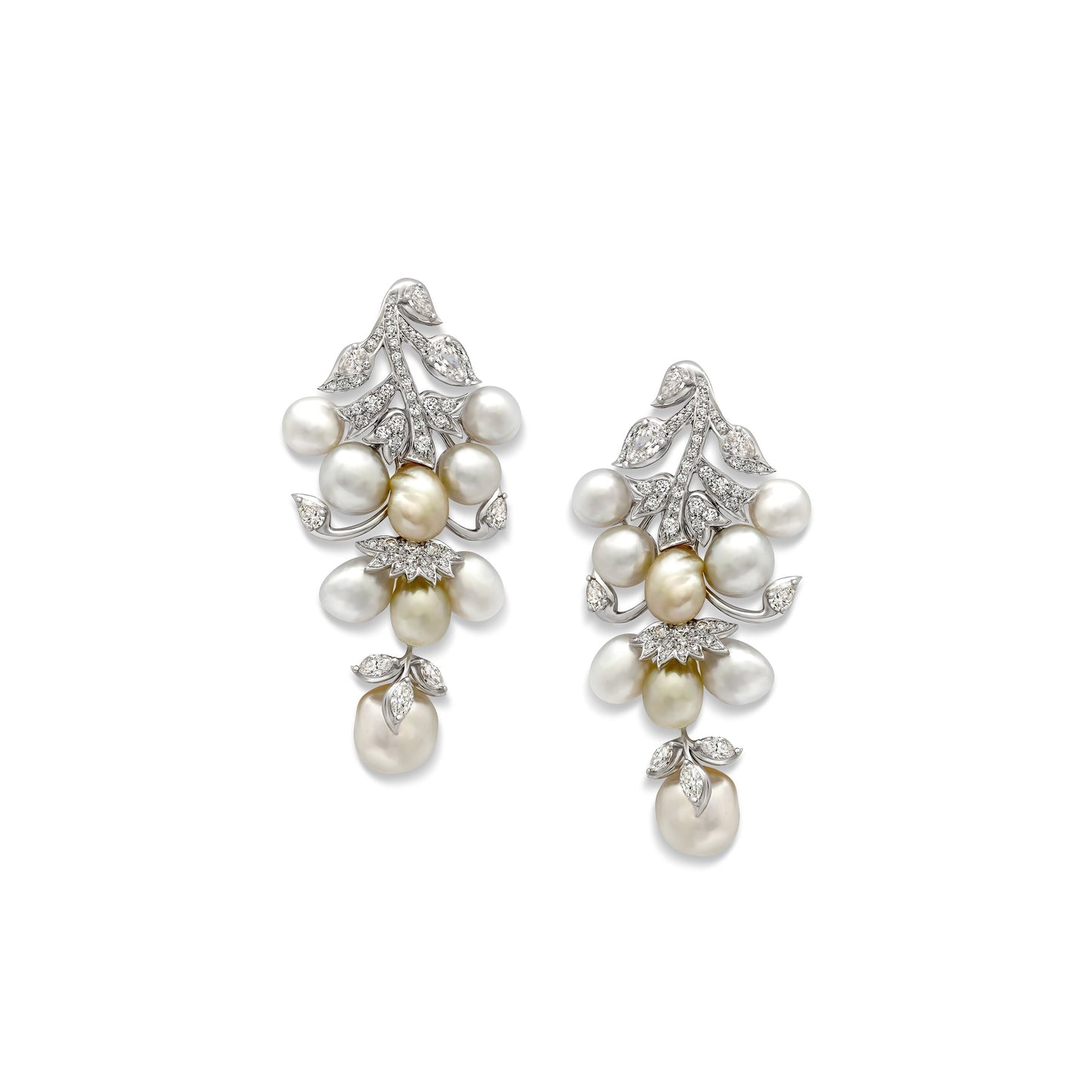 Keshi Pearl Diamond Leaf Earrings