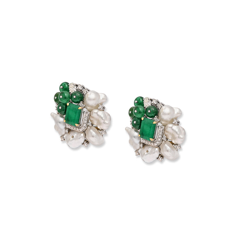 Keshi Pearl Emerald Stud Earrings
