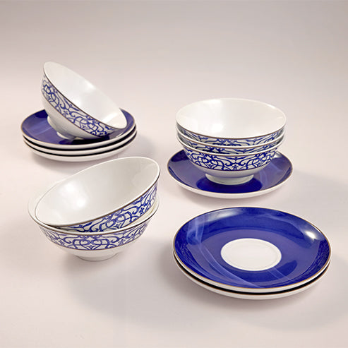 Imperial Blue - Ice Cream Bowl set of 12 pieces (6 bowls and 6 saucers)