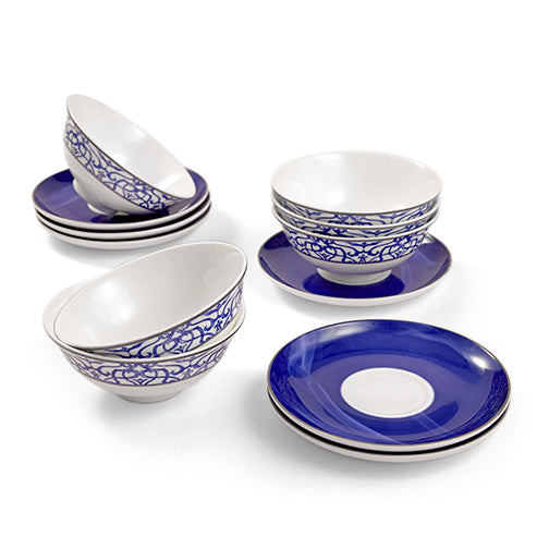 Imperial Blue - Ice Cream Bowl set of 12 pieces (6 bowls and 6 saucers)