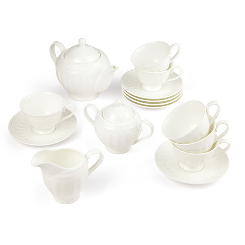 Imperial Fine - Tea Set of 15 pcs (6 teacups, 6 saucers, 1 tea pot with lid, 1 sugar pot with lid, 1 creamer)