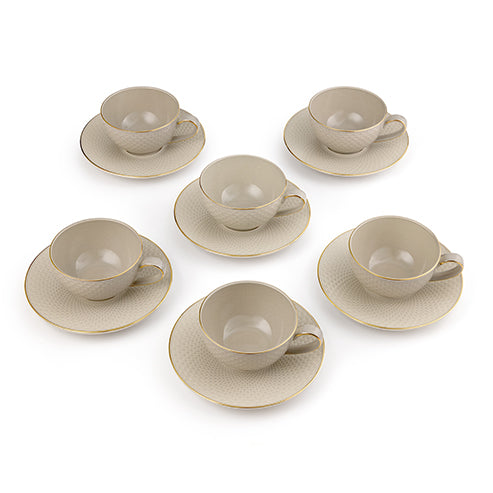 Grigio Honey Comb - 12pc Tea Cup & Saucer Set (6 Tea cups & 6 Saucers)