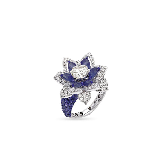 Floral Kyanite Diamond Solitaire Ring